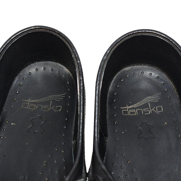 Dansko "Phoebe" Black Elastic Pull-on Leather Professional Clogs - Picture 6 of 11